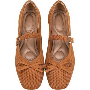 Women Brown Fabric Upper And Rubber Sole Casual Ballet Flats With Ankle Strap